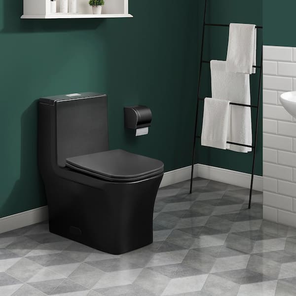 Swiss Madison Concorde 1-Piece 0.8 GPF/1.28 GPF Dual Flush Square Toilet in Matte Black Seat Included