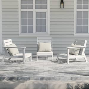 Birchwood Outdoor Patio 3-Piece Deep Seating HDPE Sectional Sofa Arm Chair Set in White