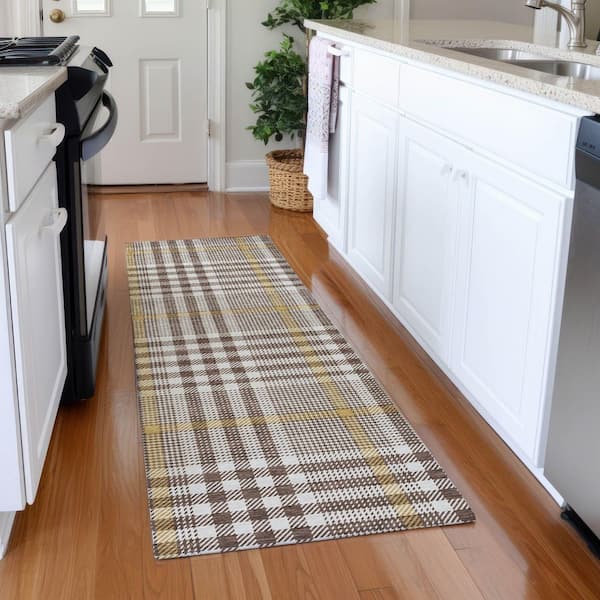 Mayfield Premium Machine Washable Abstract AMF1054 Brown 2 ft. 3 in. x 7 ft. 6 in. Runner Rug