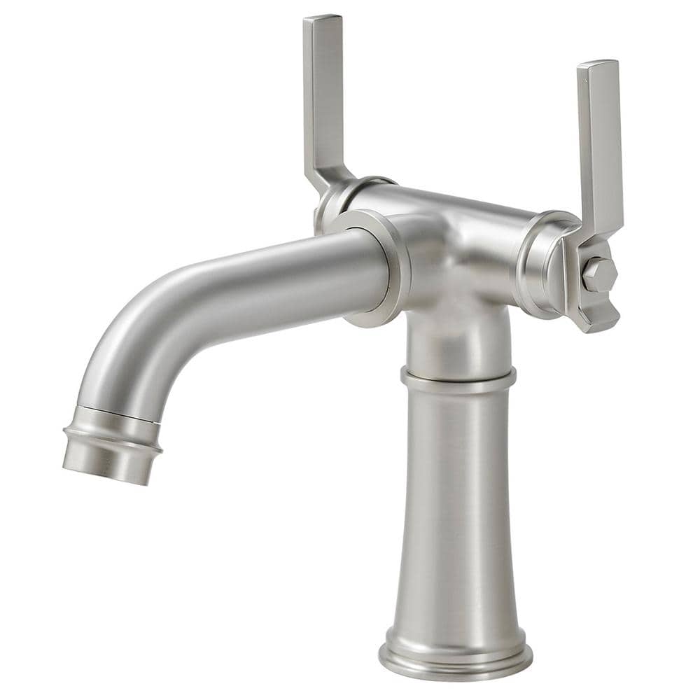 Double Handle Single Hole Bathroom Faucet with Drain Assembly in Brushed Ni