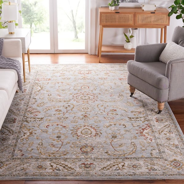 Hamilton Blue/Gold 9 ft. x 12 ft. Floral Border Area Rug