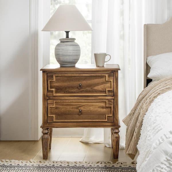 JAYDEN CREATION Leo Walnut 23.75 in. W Farmhouse Solid Wood Nightstand