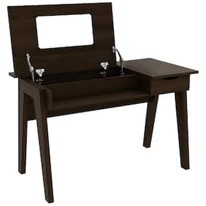 Walnut Vanity Table with Flip Mirror Writing Computer Desk Bench with Storage-Drawer 29.5 in. x 48 in. x 23.5 in.