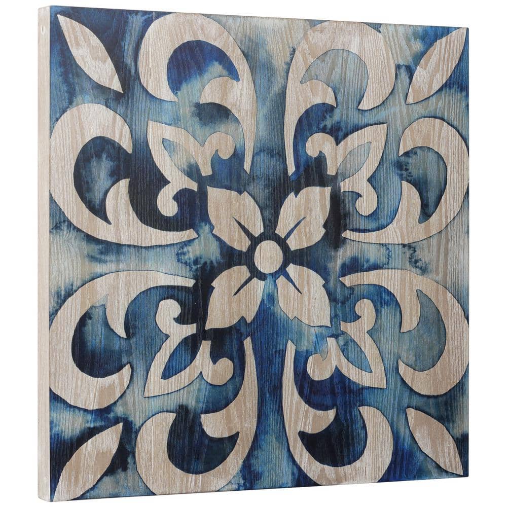 Cobalt Blue and Natural Ash Wood Abstract Square Wall Art