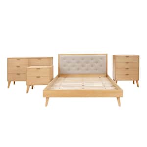 Ames Natural Brown 4-piece Queen wood frame Bedroom Set
