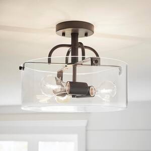 Shirwell 3-Light Bronze Semi-Flush Mount with Clear Glass Shade