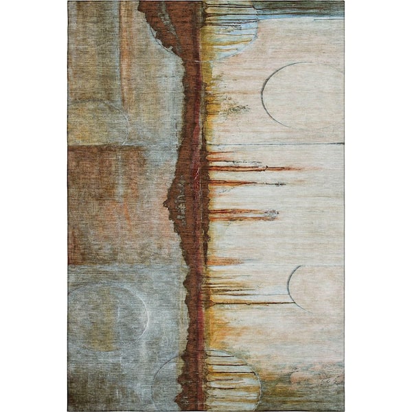 Mayfield Premium Machine Washable Abstract AMF2059 Rust 9 ft. x 12 ft. Area Rug