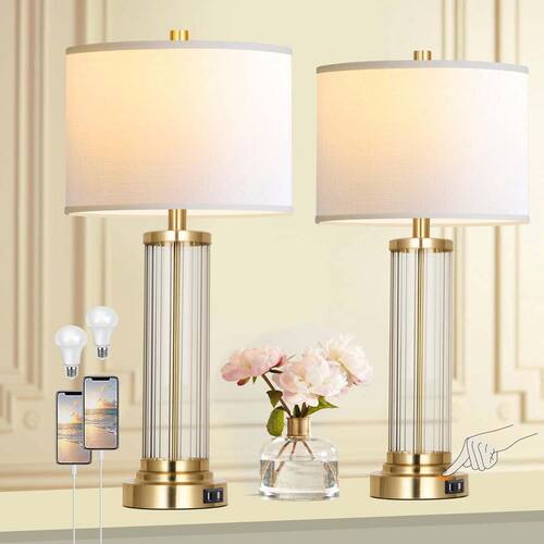 26 Gold Modern Table Lamp Set of Bedroom Bedside Lamps with