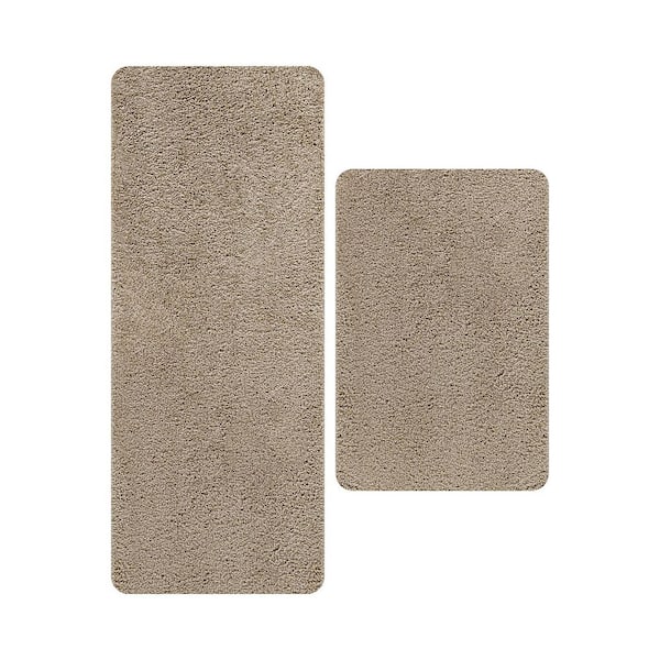 1 ft. x 2 ft. Beige Silky Pieces Solid Non Slip Easy Clean Non Shedding Modern Indoor Area Rug