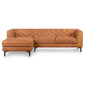 Essex 105 in. Cognac Tan Leather L-Shaped Left-Facing Sectional Sofa