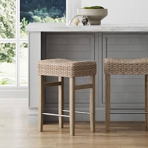 Harvey 25 in. Seagrass Seat and Gray Legs Backless Wooden Counter Height Bar Stool with Foam Padded Seat