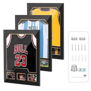 Black 31.5 in x 23.6 in Wood Shadow Box Display Case, Jersey Frame with Picture Slots and 98% UV Protection (3-Pack)
