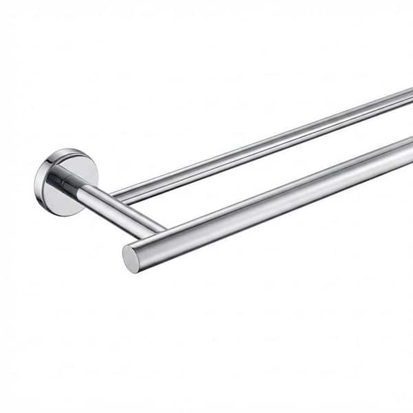 27 in. Wall Mounted Double Bath Towel Bar in Polished Chrome, Stainless Steel Towel Rack, Towel Holder for Bathroom
