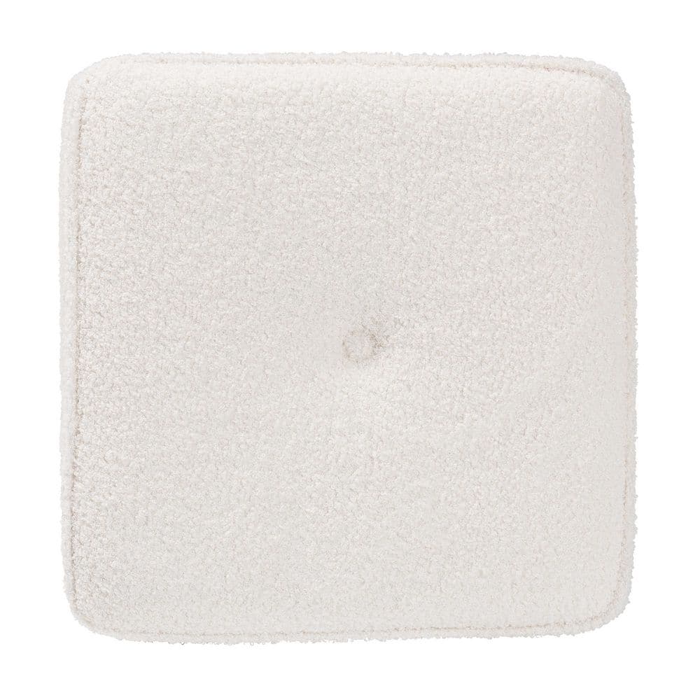Ivory Boucle Tufted Round Ottoman with Eucalyptus Frame