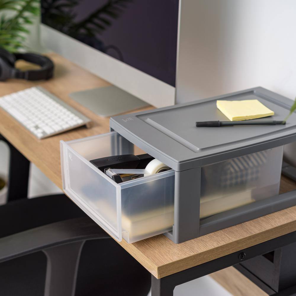 Mini Gray Plastic Stackable Office Drawer Box