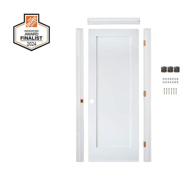 DIY RTA Kit 32 in. x 80 in. Shaker 1-Panel Right-Hand Primed Solid Core MDF Wood Single Ready To Assemble Interior Door