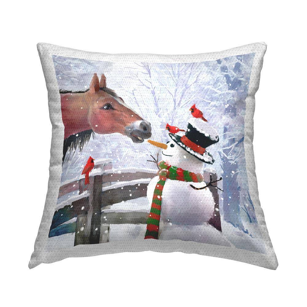 Happy Snowman and Horse Farm Multi-Color Square Outdoor Throw Pillow price history on PriceWatchPro