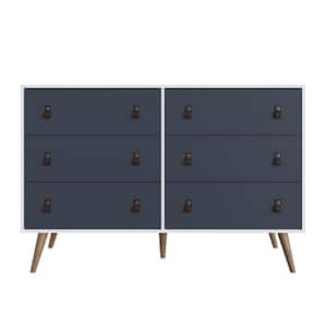Amber 6-Drawer White and Blue Double Dresser (35.8 in. H x 53.7 in. W x 17.9 in D)
