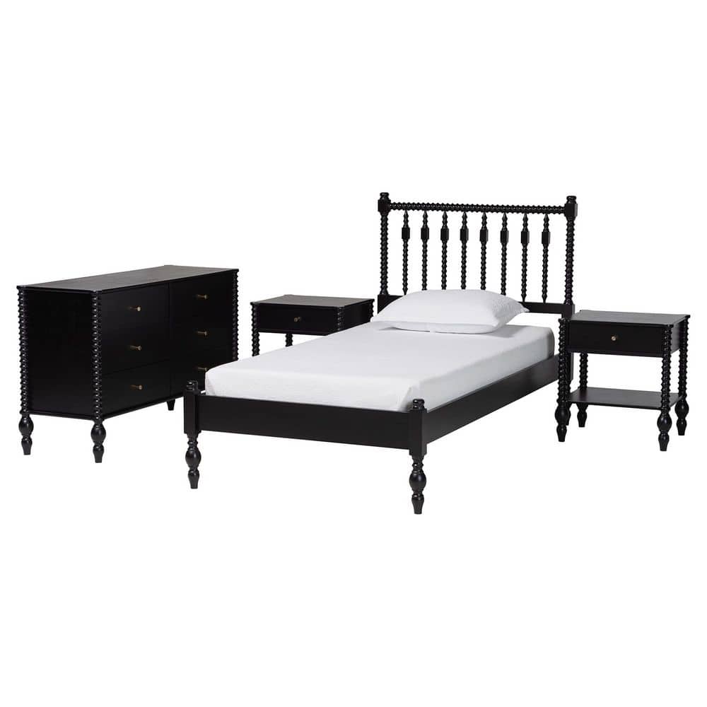 Denita 4-Piece Black Wood Twin Bedroom Set with 2 Nightstands price history on PriceWatchPro