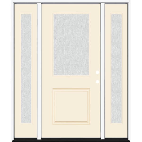 Steves & Sons Legacy 64 in. W x 80 in. 1/2 Lite Rain Glass LHIS Primed Linen Finish Fiberglass Prehung Front Door with Db 12 in. SL