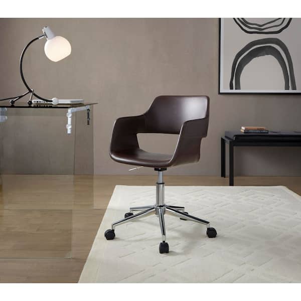 Contemporary Task Chair in Chrome Metal and Espresso Faux Leather