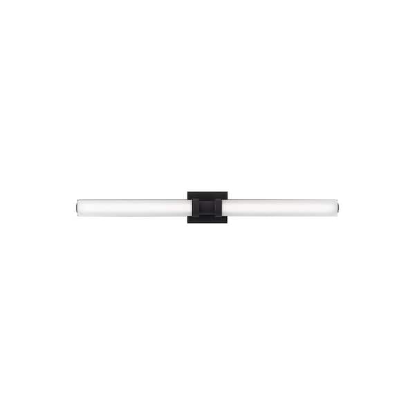 Kiel 37.75 in. Large 2-Light Midnight Black LED Vanity Light with Arctic Glass Shades