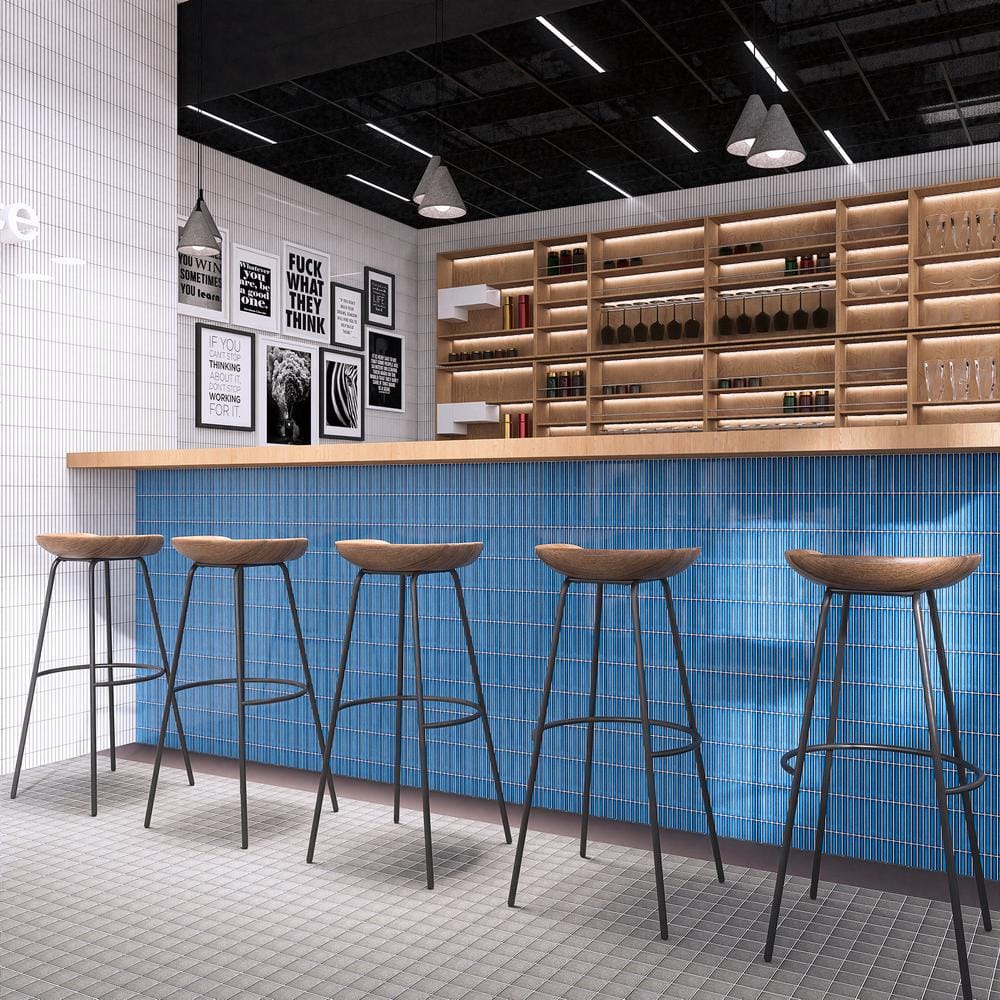 Reactive Ocean Blue Glossy Porcelain Stacked Mosaic Tile
