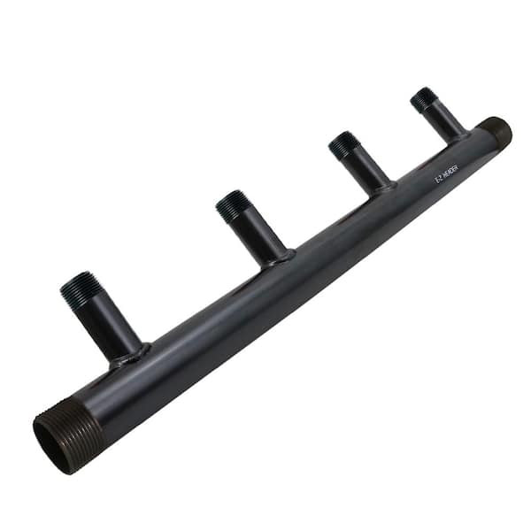 PLUMBFLEX Black Steel Manifold for Boiler Room Heating, 1-1/4 in. Base 4-Ports of 1 in. 7 in. Spacing