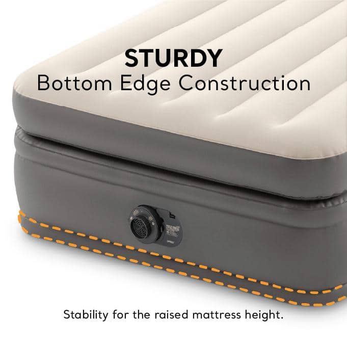 Twin Gray PVC Elevated Air Mattress with Built-In Pump