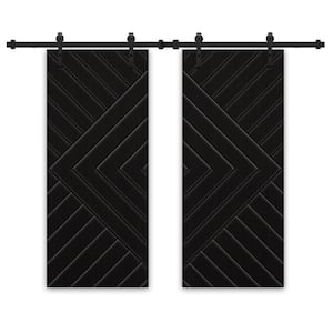 Chevron Arrow 60 in. x 84 in. Fully Assembled Black Stained MDF Double Sliding Barn Door with Hardware Kit