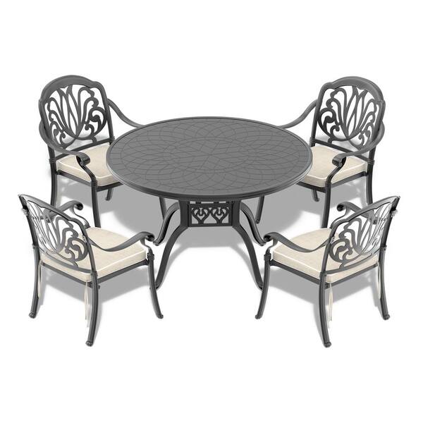 Unbranded 5-PieceCast Aluminum Outdoor Patio Dining Set with Random Colors Cushions