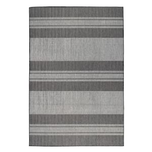 Maryland Blessy Silver 6 ft. x 10 ft. Striped Polypropylene Indoor/Outdoor Area Rug