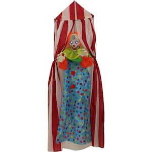 72 in. Battery Operated Poseable Hanging Clown with Blue LED Eyes Halloween Prop