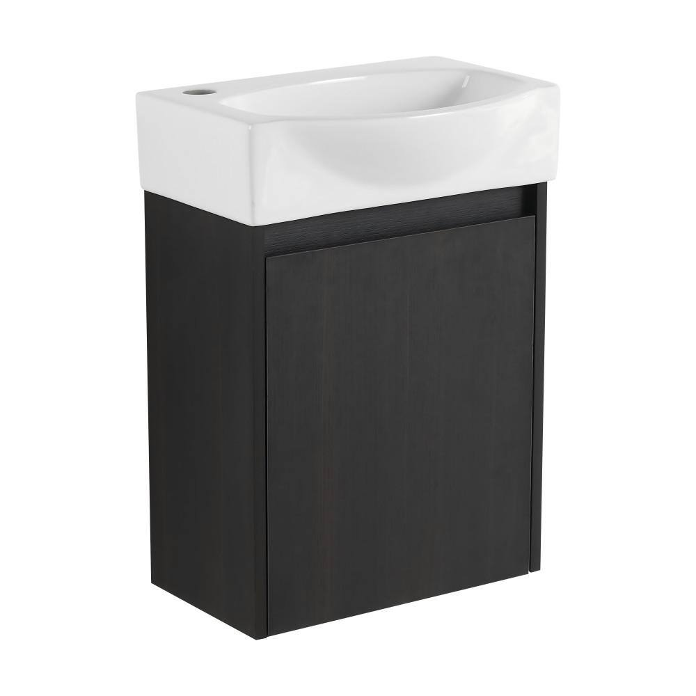 Lesta 15 in. W x 11 in. D x 22 in. H Single Sink Wall Mounted Soft Closing Bath Vanity in Black Oak with White Resin Top price history on PriceWatchPro