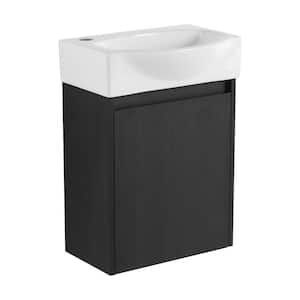 Lesta 15 in. W x 11 in. D x 22 in. H Single Sink Wall Mounted Soft Closing Bath Vanity in Black Oak with White Resin Top