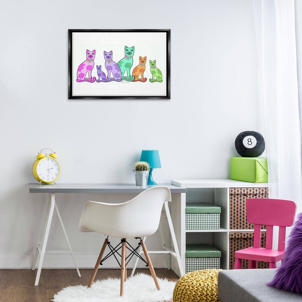 Funky Whimsical Cats by Katie Conley Black Floater Frame Animal Graphic Art Print 21 in. x 31 in. price history on PriceWatchPro