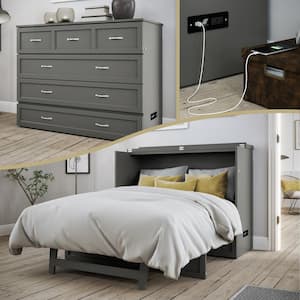 Deerfield Murphy Bed Chest Full Atlantic Gray with Charger