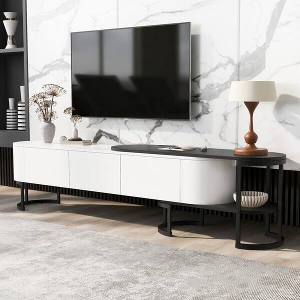 JUJABU White Black TV Stand Entertainment Center Media Console with 3 Drawers to 75 in.