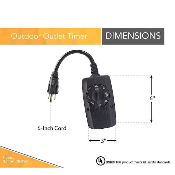 8.3 Amp 24-Hour Outdoor Wireless Remote Photocell 3-Outlet Control Timer,  Black