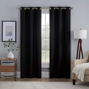 Khloe Black Solid Polyester 40 in. W x 63 in. L Grommet Blackout Curtain Panel