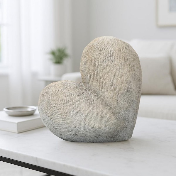 Liv & Skye Gold 11 in. x 11 in. Ceramic Scratched Heart Sculpture