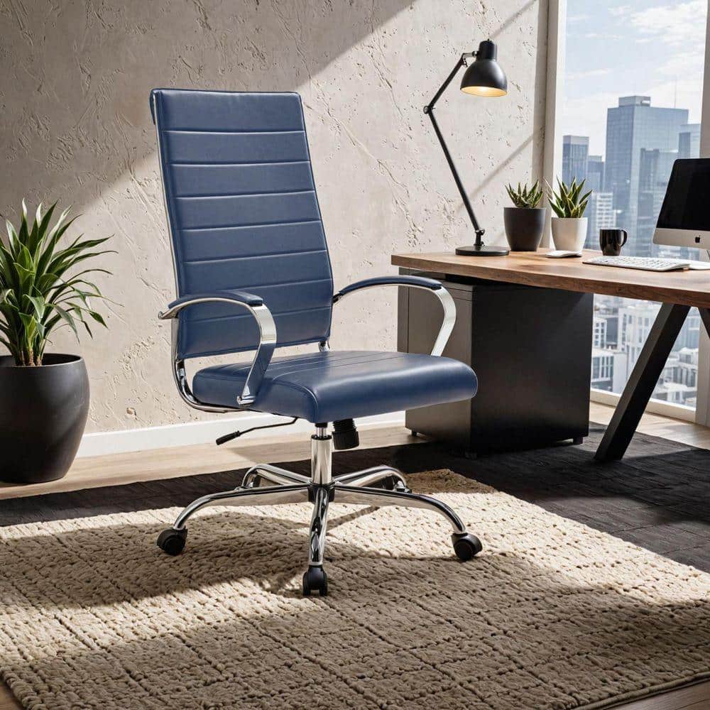 Benmar High Back Leather Office Chair Adjustable Ergonomic Comfortable Executive Desk Chair for Home Office in Blue