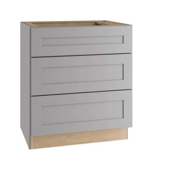 Home Decorators Collection Tremont Pearl Gray Painted Plywood Shaker Assembled 3 Drawer Base Kitchen Cabinet Sft Cls 24 in W x 24 in D x 34.5 in H