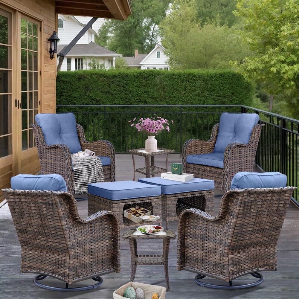 Xingzjojor Brown 8-Piece Wicker Outdoor Patio Conversation Seating