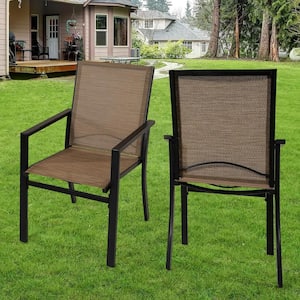 Brown Outdoor Dining Chair, Lightweight Woven Chair with Armrests(2-Pack)