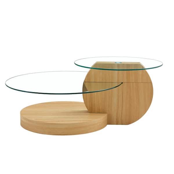 Polibi Modern 42 in. Natural Round Glass Coffee Table