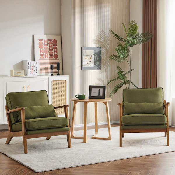 Green Linen Arm chair (Set of 2) with Wide Armrest