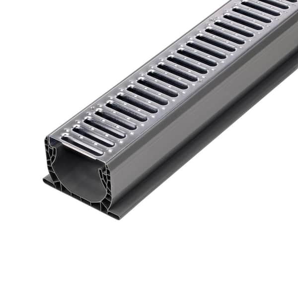 NDS 4 in. x 10 ft. PVC Speed-D Drainage Channel Drain with Metal Grate