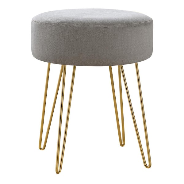 HomeRoots Amelia Gray Velvet Round Accent Small (Under 22 in.) Ottoman