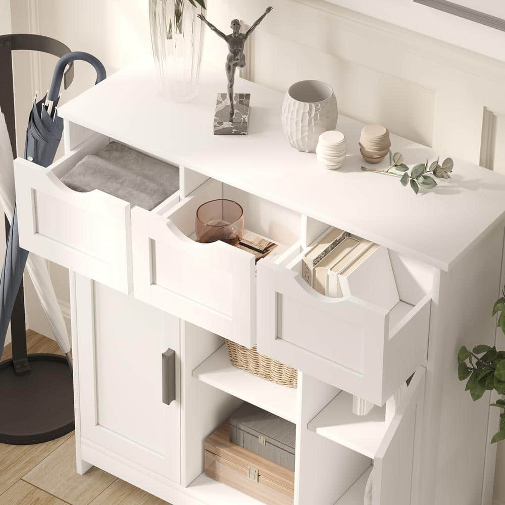 White MDF Freestanding Cabinet with Adjustable Shelving
